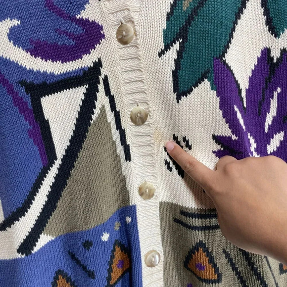 Russ Women’s L Button-Up Short Sleeve Knit Cardigan Colorful Floral Print - Picture 4 of 11